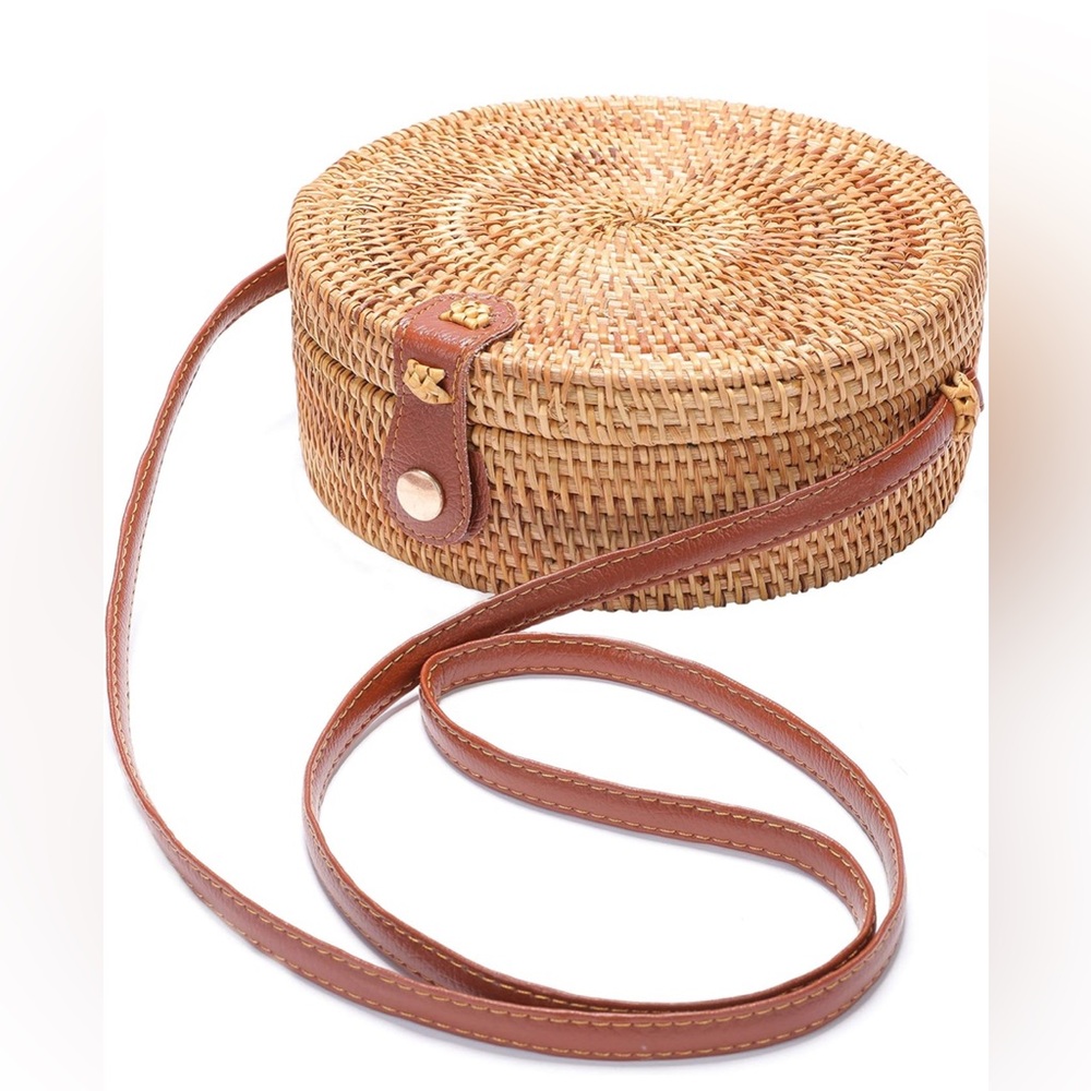Woven Wicker Straw Bag Basket Crossbody Shoulder Straw Purse